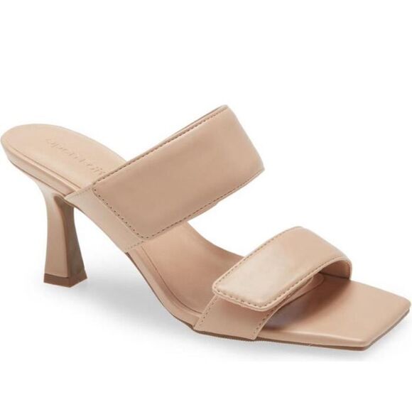 Open‎ Edit Sandals Size 11 Qarly Heeled Tan Open Square Toe Slip On Heels - Picture 1 of 11